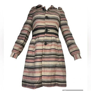 Elevenses  Wool Blend Striped Button Up Coat Womens Size 4